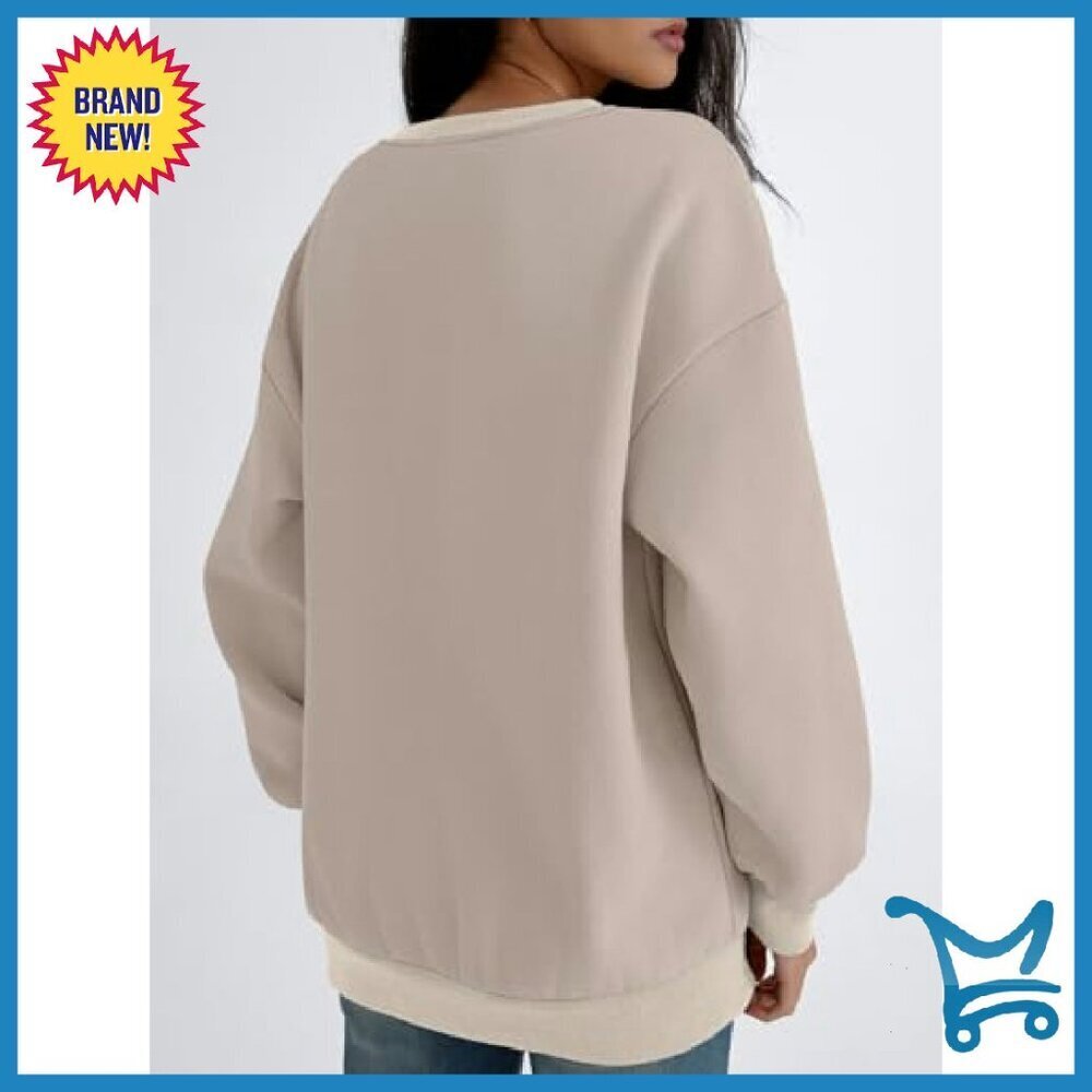 Oversized Color Block Fleece Crewneck Sweatshirt Women's Cozy Casual - Picture 5 of 6